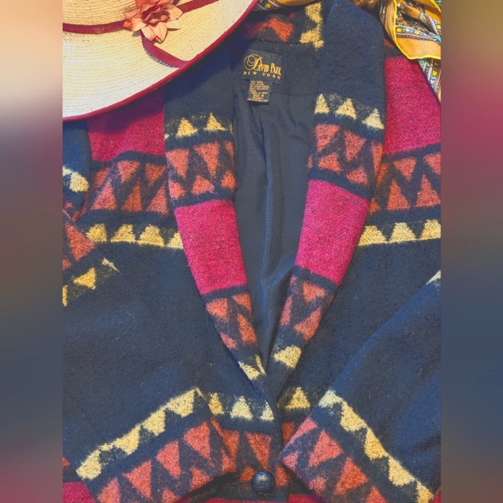 David Paul New York Oversized Women's Medium Aztec Wool Blend Blazer